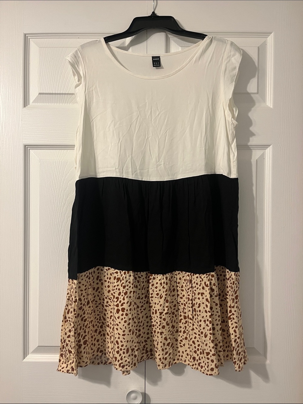 SHEIN White Black and Beige Leopard Tiered Dress